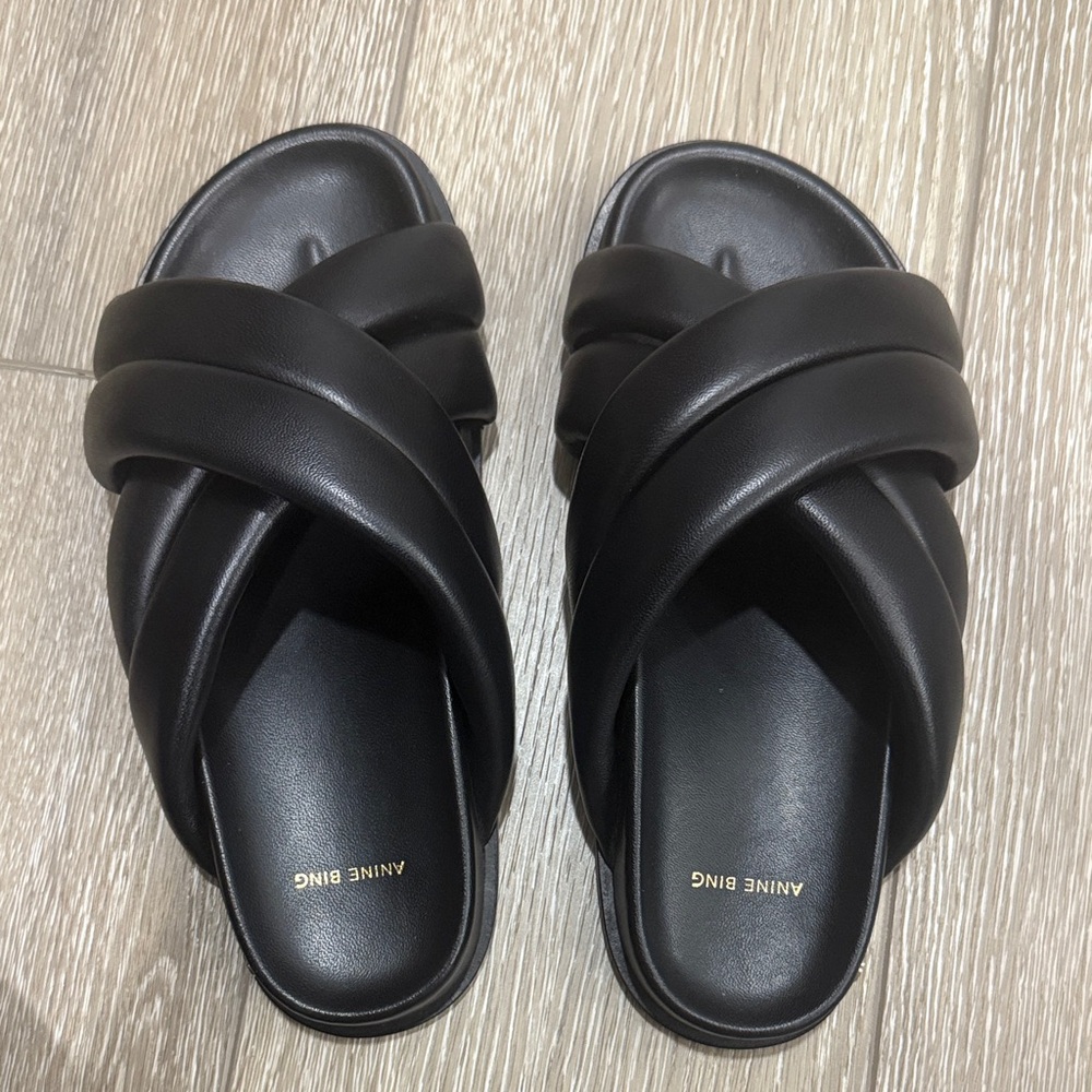 Anine Bing Black Crisscross Slides